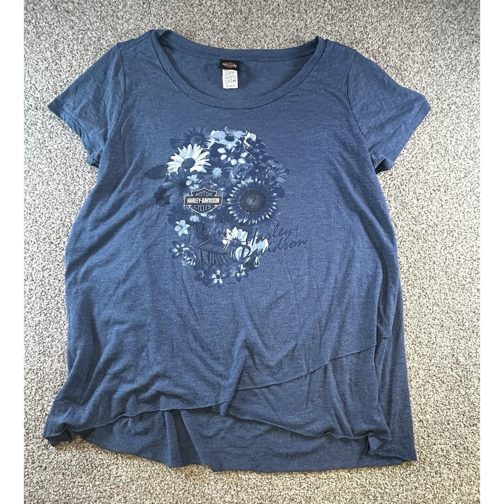 Harley Davidson T-Shirt El Paso Texas Double Sided Blue Top Womens 2XL EUC